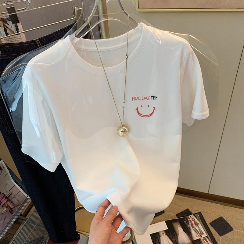 

Cotton white short-sleeved t-shirt women s summer women s clothing 2025 new t-shirt niche fashion foreign front shoulder top tide S