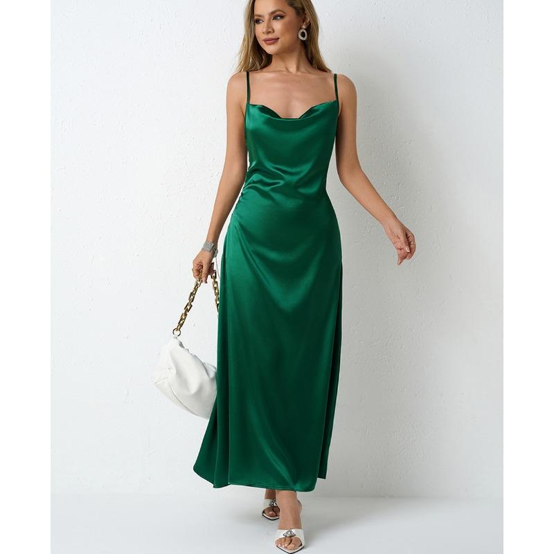 Dámské šaty s plisovaným designem ze simulovaného hedvábí, saténové šaty