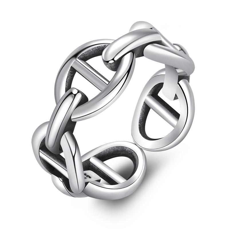 

Кольцо-цепочка в стиле ретро: Модное женское кольцо из тайского серебра с двойной пряжкой Adjustable Opening