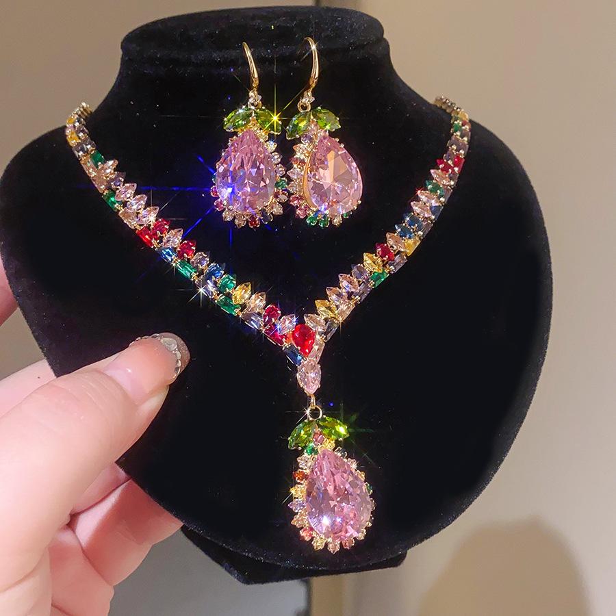 Luxury-Style Court Style Jewelry Set - Silver Needle Waterdrop Tassel Earrings, Pendant Necklace Set For Women - Wedding Jewelry Set