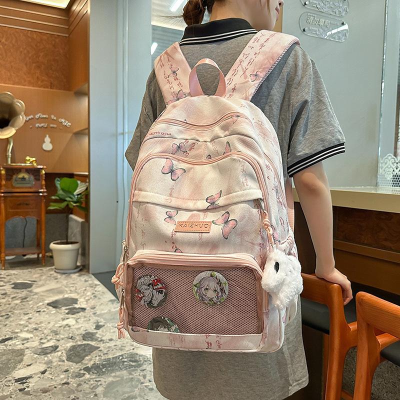 Schoolbag New Sweet Girl Backpack Large Capacity Small Junior High School Printed Butterfly Backpack