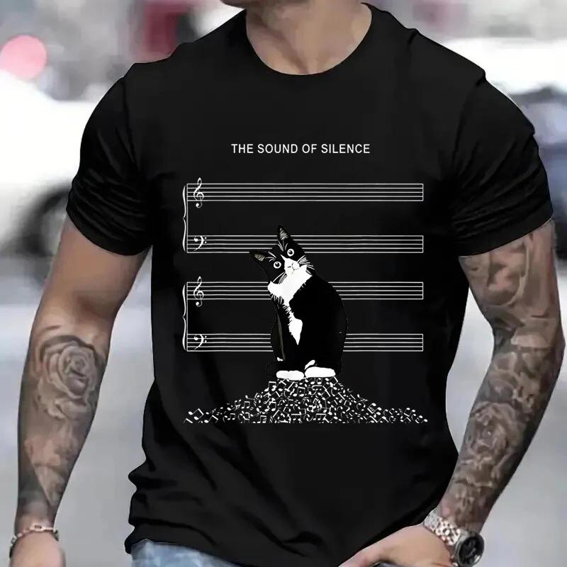 

Летняя футболка для мужчин с принтом нот кошки и кота, модная футболка с коротким рукавом и принтом нот и кота для мужчин, черная мужская футболка с изображением кота XXXXXL серый
