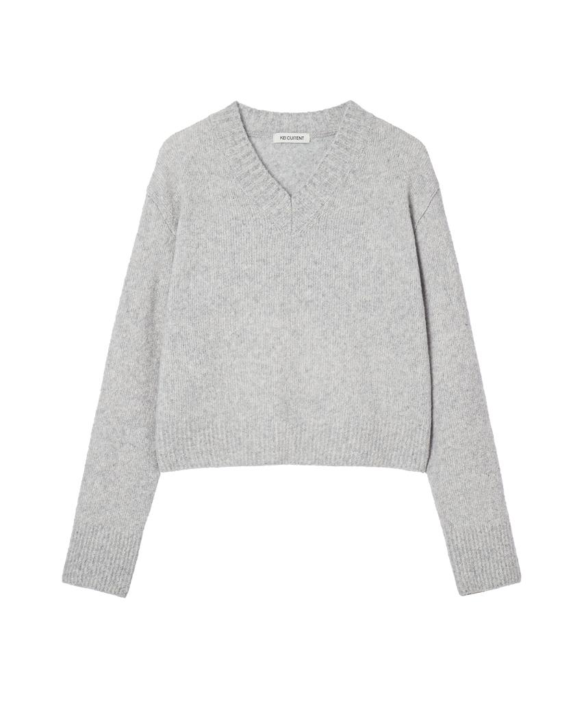 KEI CURRENT Boucle V-Neck Sweater_Light Gray