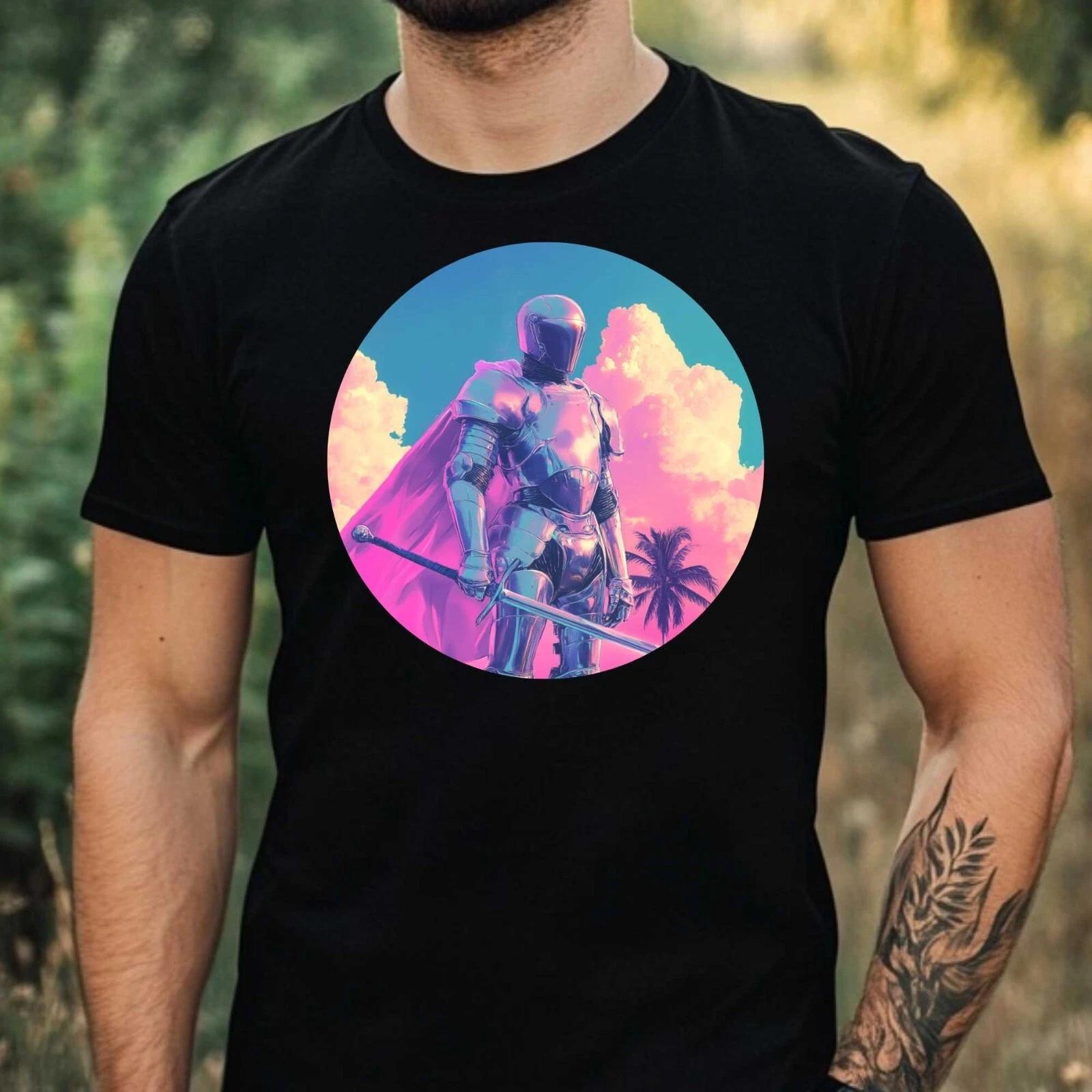 T-Shirt Herren Ritter Vaporwave Motiv Baumwolle Größe XS bis 5XL XXXXL