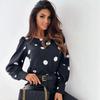 Nowy Damski Top Jesienny w Kropki z Długim Rękawem i Okrągłym Dekoltem - Styl Europejski i Amerykański