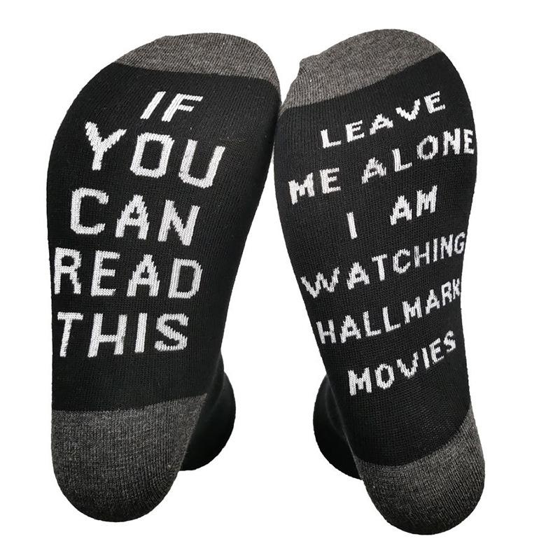 Custom Funny Socks If You Can Read This Leave Me Alone I Am Watching Hallmark Movies Letters Hosiery Christmas Appreciation Gift