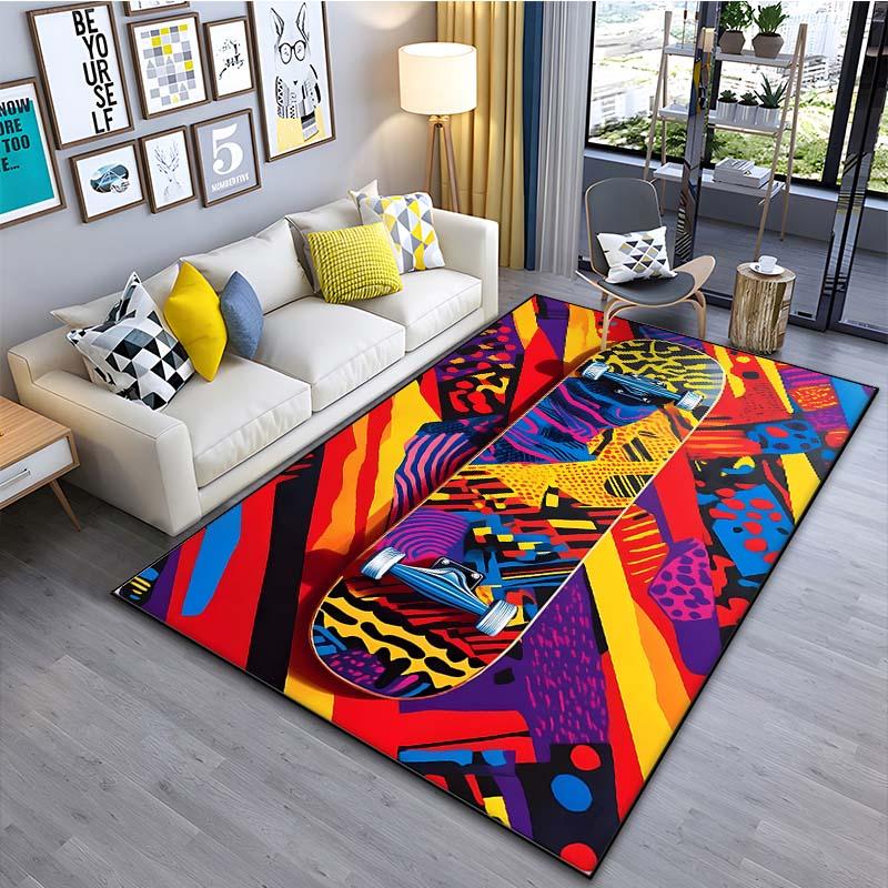 Drawing Ideas Colorful Skateboard Patter Carpet for Living Room Bedroom Bedside Bathroom Floor Mat Area Rug Sofa Mat Home Decor