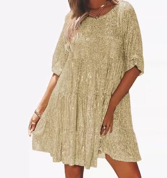 

Женское платье с короткими рукавами и блестками, украшенное пайетками, в европейском и американском стиле - доступно в 10 цветах 2XL