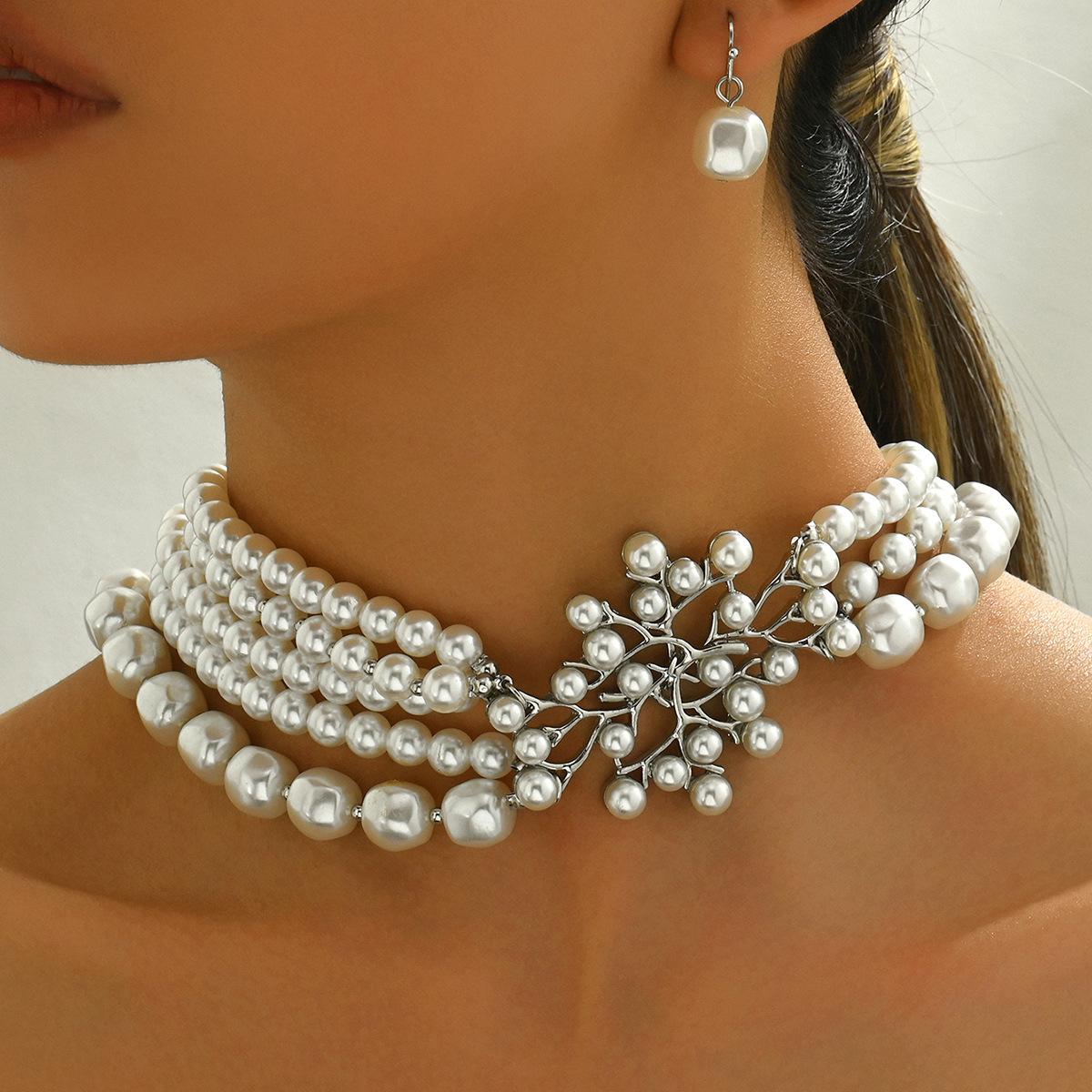 

Fashion Geometric Women s Jewelry Set Personality String Pearl Design Necklace Versatile Premium Stud Earrings