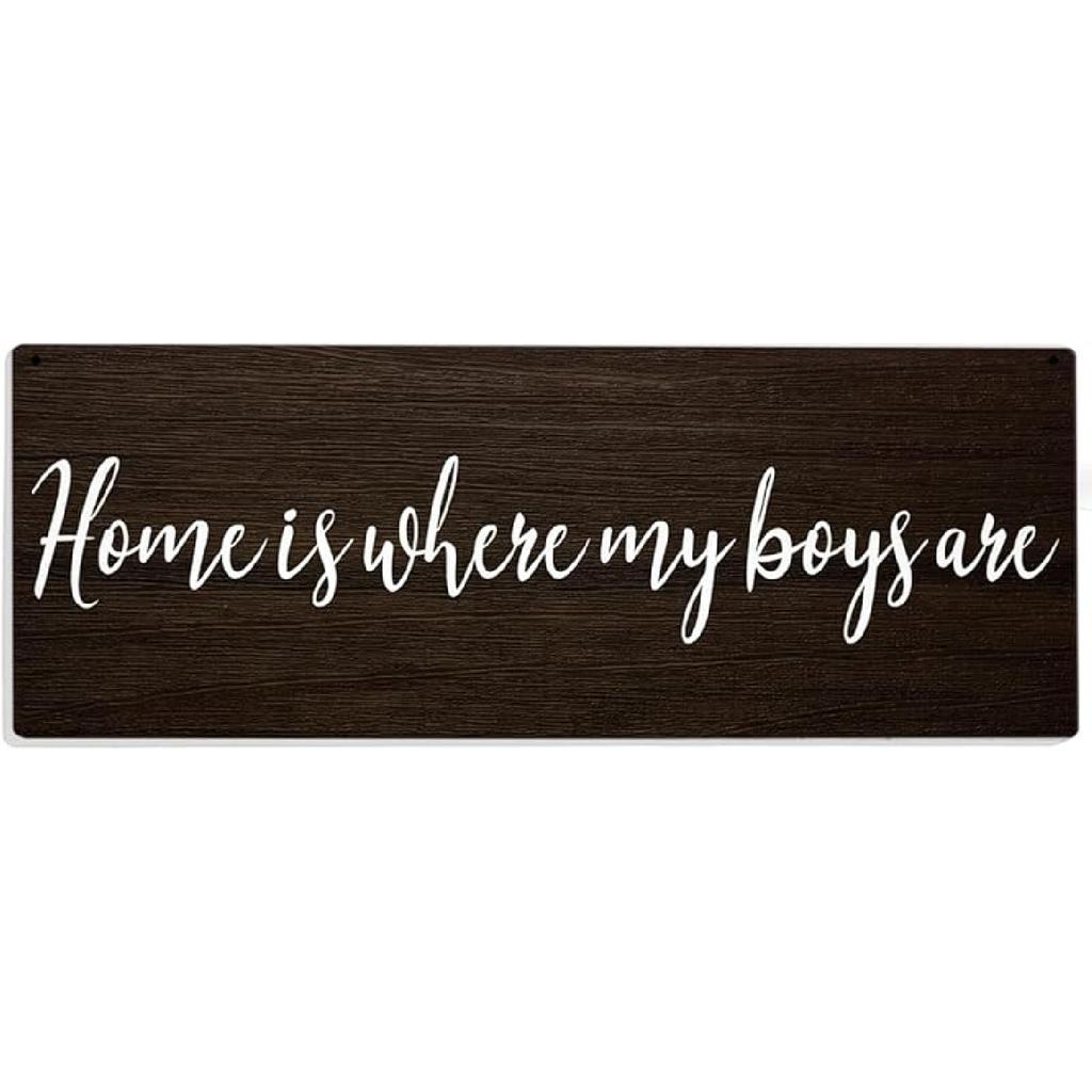 Boy Mom Gifts, New Mom Gifts, Home is Where My Boys are Wood Sign Decor, Farmhouse Wall Hanging Decoration for Home Bedroom, Boy Mom Mother's Day