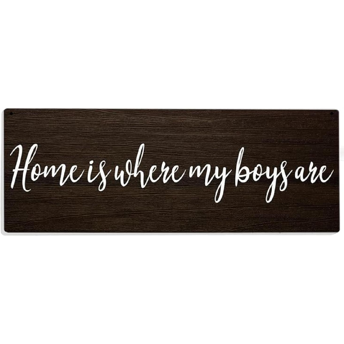 Boy Mom Gifts, New Mom Gifts, Home is Where My Boys are Wood Sign Decor, Farmhouse Wall Hanging Decoration for Home Bedroom, Boy Mom Mother s Day Boys