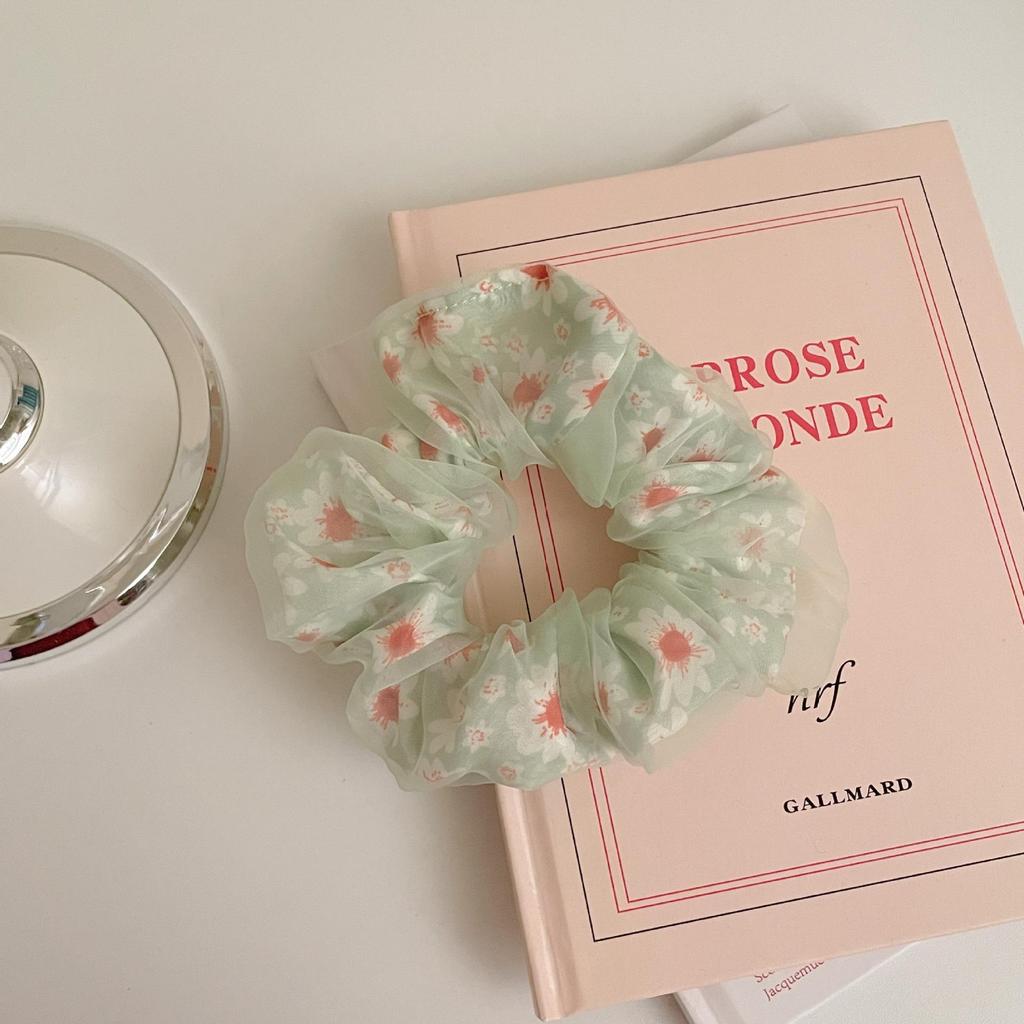 Sweet Korean Style Floral Mesh Hair Tie with Large Intestine Design - School Style Rubber Band E18