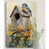 Vintage Style Metal Birdhouse Wild Flowers Garden Decor Hanging Wall Art