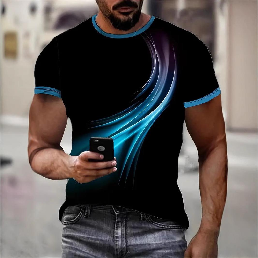 

Tie-dye Fashion Striped Casual Tops Summer Short Sleeve Street Trend 3D Printed Men s T-Shirts S