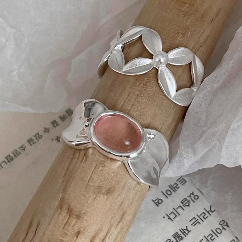 Pattern Floral Distinctive Pink Zirconia Ring For Women Stylish Open Adjustable Fashion Ring 2024 New Arrival