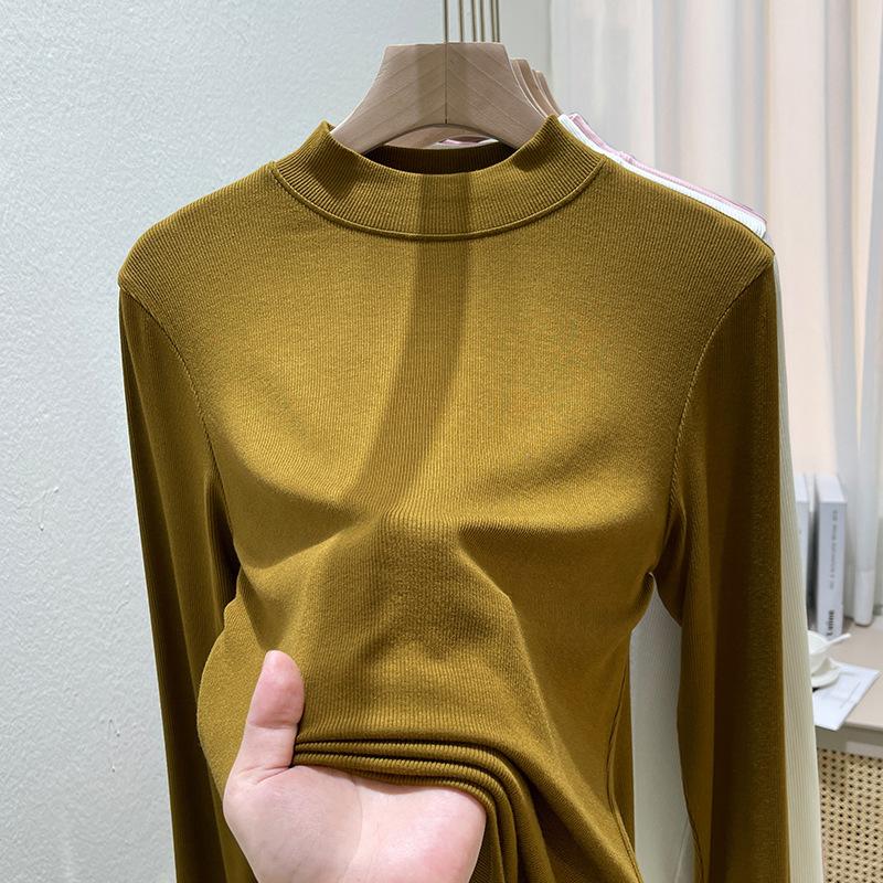 Long-sleeved t-shirt women's summer wear new slim-fitting and thin threaded bottoming shirt, basic small stand-up collar top for outer wear