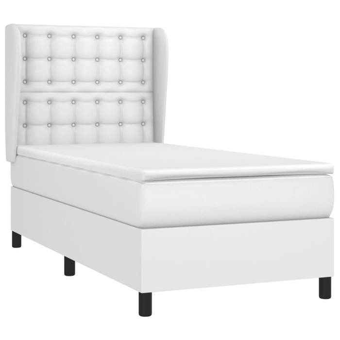 3129010 vidaXL Bed with Box Spring and Mattress White 90x200 Cm Faux Leather