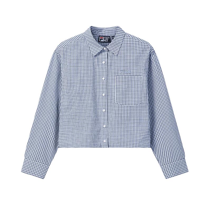 

FILA Heritage Fashion Simple Classic Plaid Retro Casual Versatile Comfortable Loose Woven Shirt Women shirts Elegant-Blue F11W628414FBU M