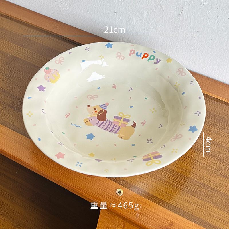Cute Puppy Tableware Underglaze Colorful Wind Ceramic Bowl Household Dish Set Plate Rice Bowl Salad Bowl