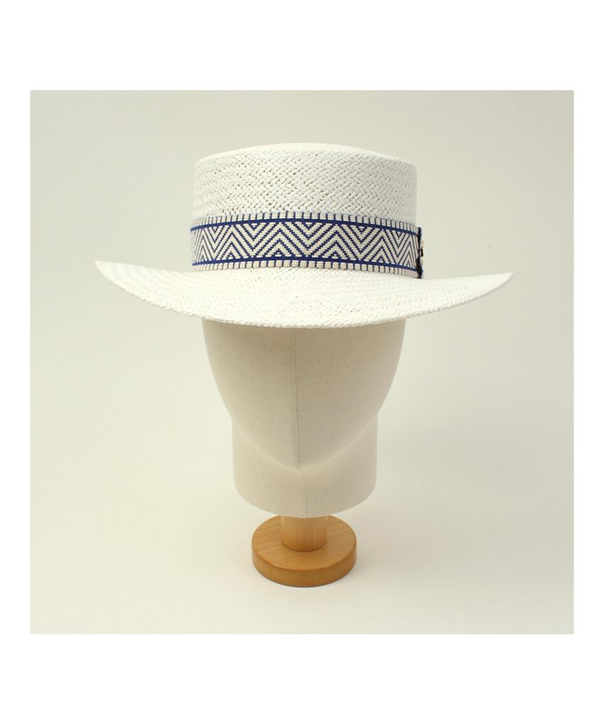 Blue Mono Line White Panama Hat