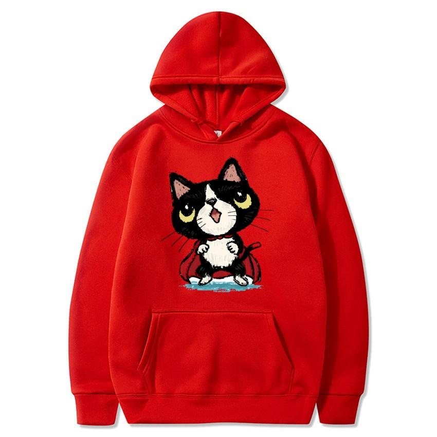 Autumn and winter cat cartoon printed hoodie classic style college style men's and women's pullovers daily fashion warm hoodie