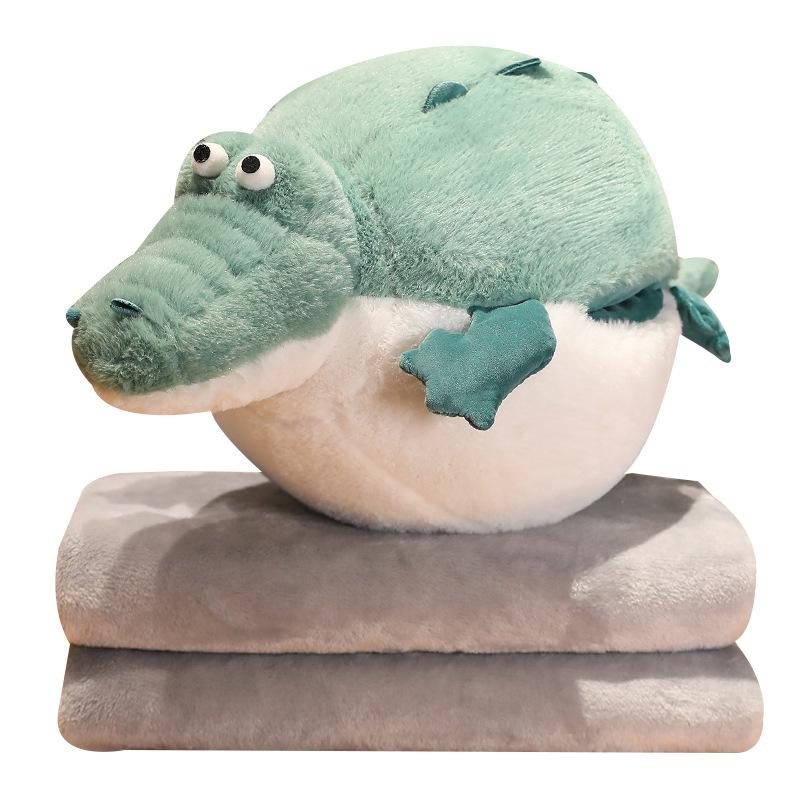 Cute Chubby Little Crocodile Throw Pillow Plush Toy Doll Puffer Fish Doll Home Pillow Cushion Nap Cover Blanket