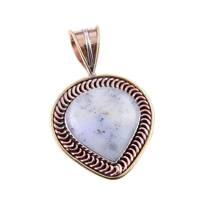 Natural Dendrite Opal 925 Solid Sterling Silver Gift TwoTone Pendant 1.50" n1A06