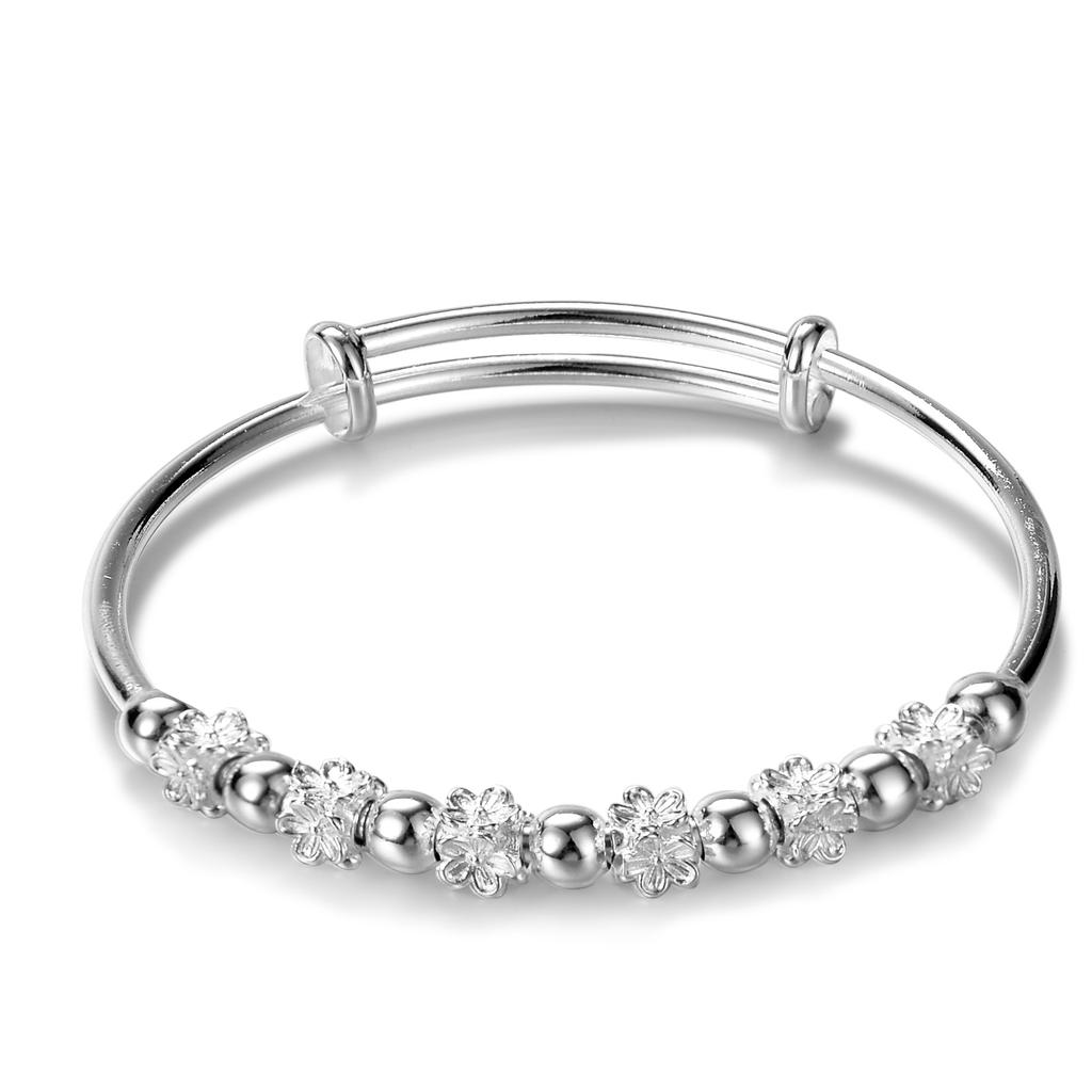 Zhaocai Six Flowers White Copper Plated Silver Bracelet for Women's Transport Flower Push Pull Bracelet Silver Jewelry Birthday Gift