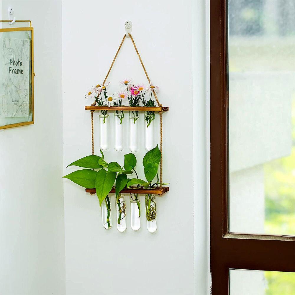 Retro Wood Hanging Hydroponic Test Tube Multilayer Stand Plant Vase  Hydroponic Plant