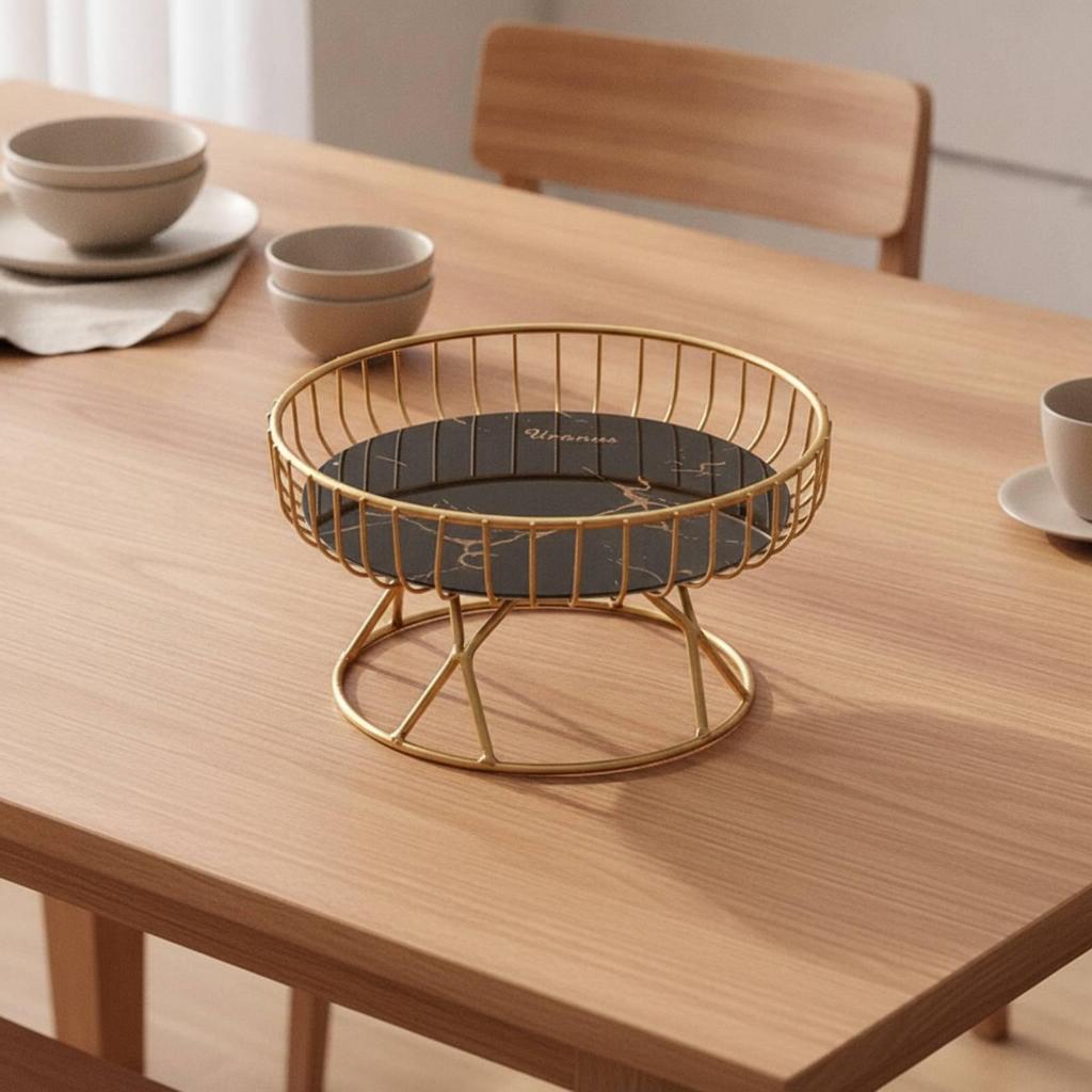 Pedestal Display Tray with Wire Frame Fruit Bowl Elevated Basket for Homeowners, Hosts,