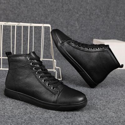 Nouvelles Chaussures Décontractées Tendance en Cuir Véritable pour Homme Chaussures d'Affaires Polyvalentes Noires Montantes Hiver Chaussures en Coton pour Homme Lanières en Velours