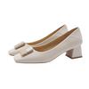 Niche square head single shoes women's spring and summer new thick heel middle heel work shoes versatile non-slip square buckle women's single shoes