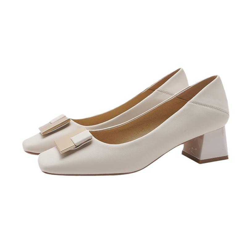 Niche square head single shoes women's spring and summer new thick heel middle heel work shoes versatile non-slip square buckle women's single shoes
