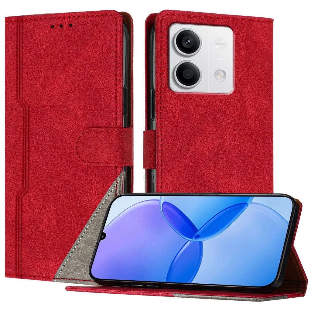 For Xiaomi Redmi Note 13 5G Leather Case Triangle Patchwork Wallet Stand Shockproof Phone Cover