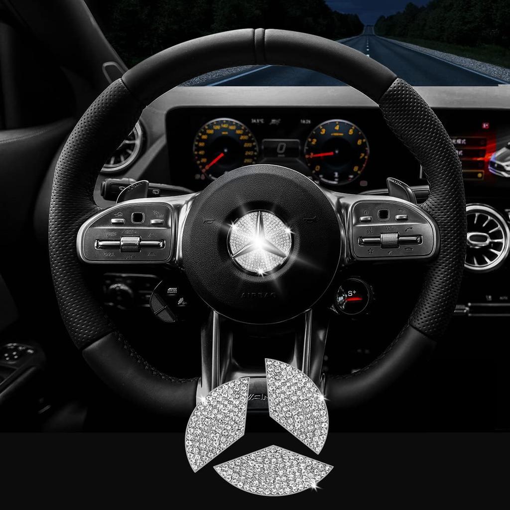 Bling Car Steering Wheel Emblem Logo Sticker Accessories Compatible with Volkswagen, Crystal DIY Diamond Interior Cover Badge Decorations