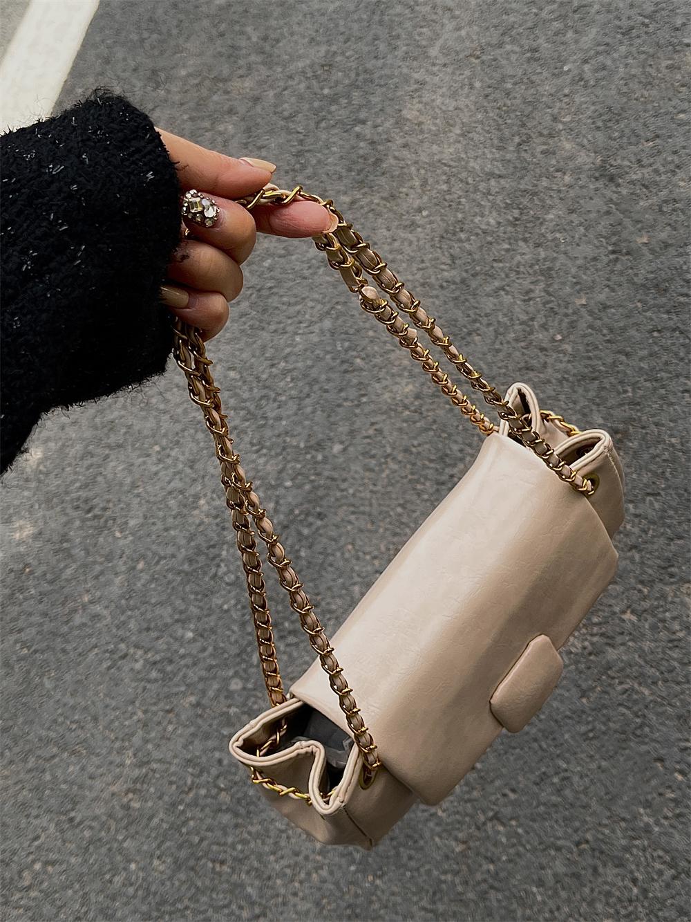 

Retro Women s Underarm Shoulder Bags 2026 New Texture PU Leather Chains Messenger Bag Korean Temperament All-match Handbags (20cm<Max Length<30cm) бежевий