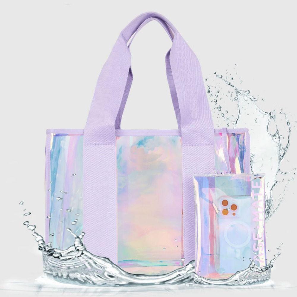 

with Mobile Phone Pouch Clear Tote Bag Waterproof Messenger Bag Women s Handbag Shopping Pouch світло-фіолетового кольору