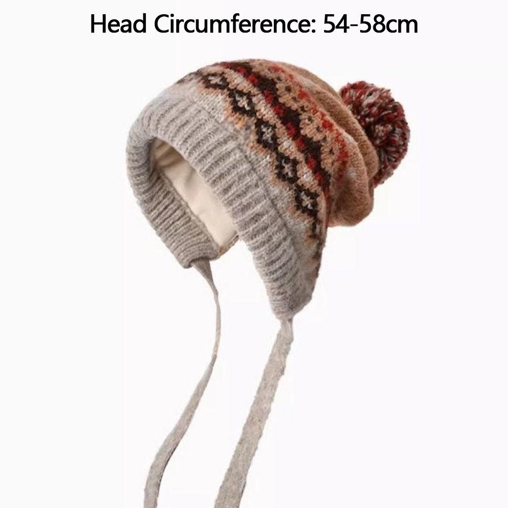 Pompom Warm Hat Windproof Ear Protection Hat Fashion Beanie Cap  Winter