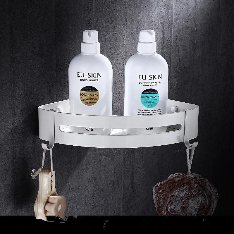 Tuqiu Bathroom Corner Shelf Wall Mounted White Aluminum Bathroom Shower Shelf Bath Shampoo Holder Basket Holder Corner Shelf