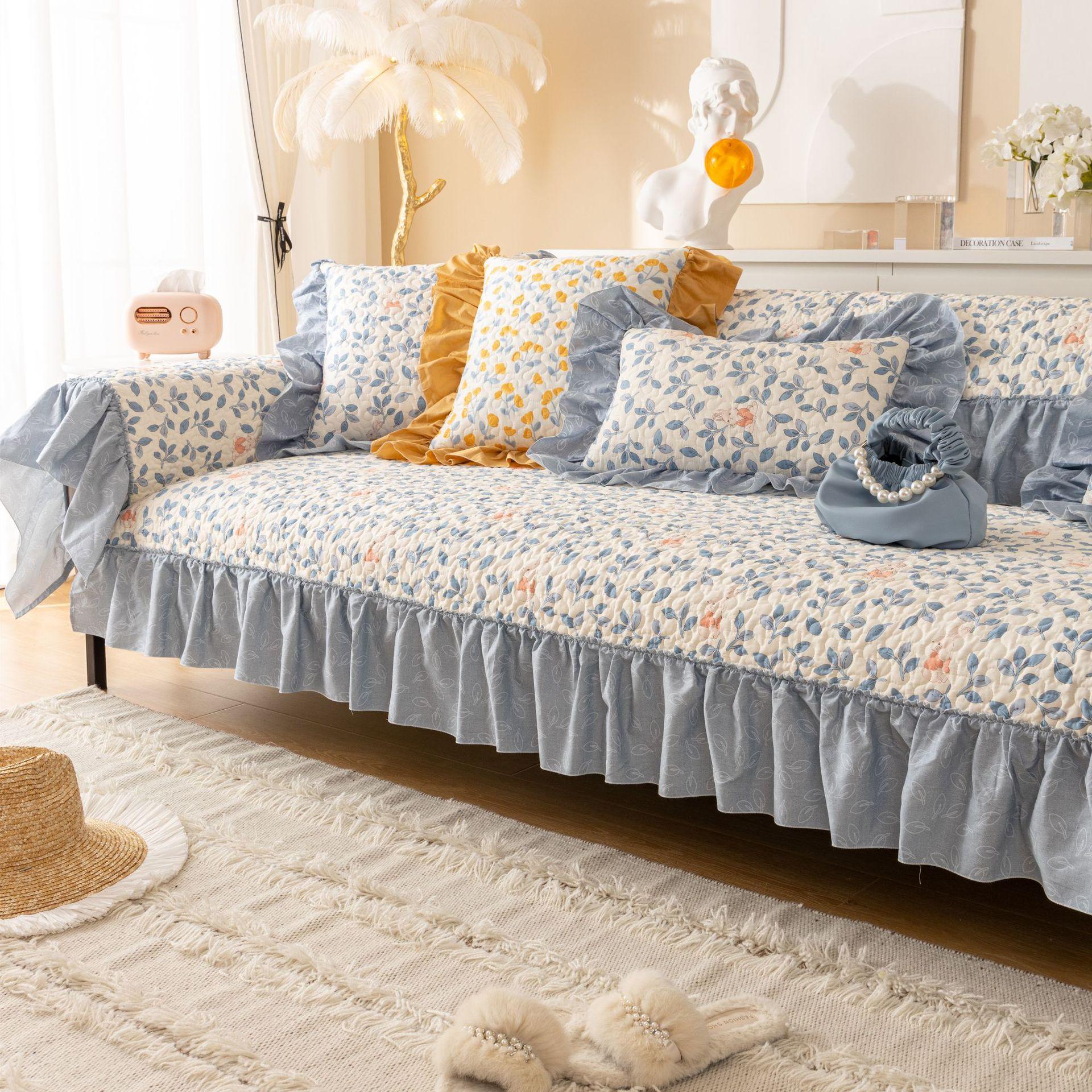 

Подушка для дивана из стираного хлопка с принтом на все времена года, юбка в корейском стиле, свежий маленький цветок, нескользящее полотенце для дивана 70+20cm*70