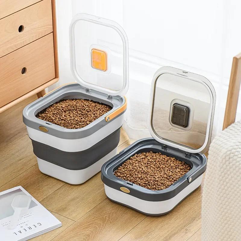 Cat Dog Food Storage Container Foldable Rice Bucket Cereal Dispenser Tank Pet Food Organizer Storage Container Kitchen Items