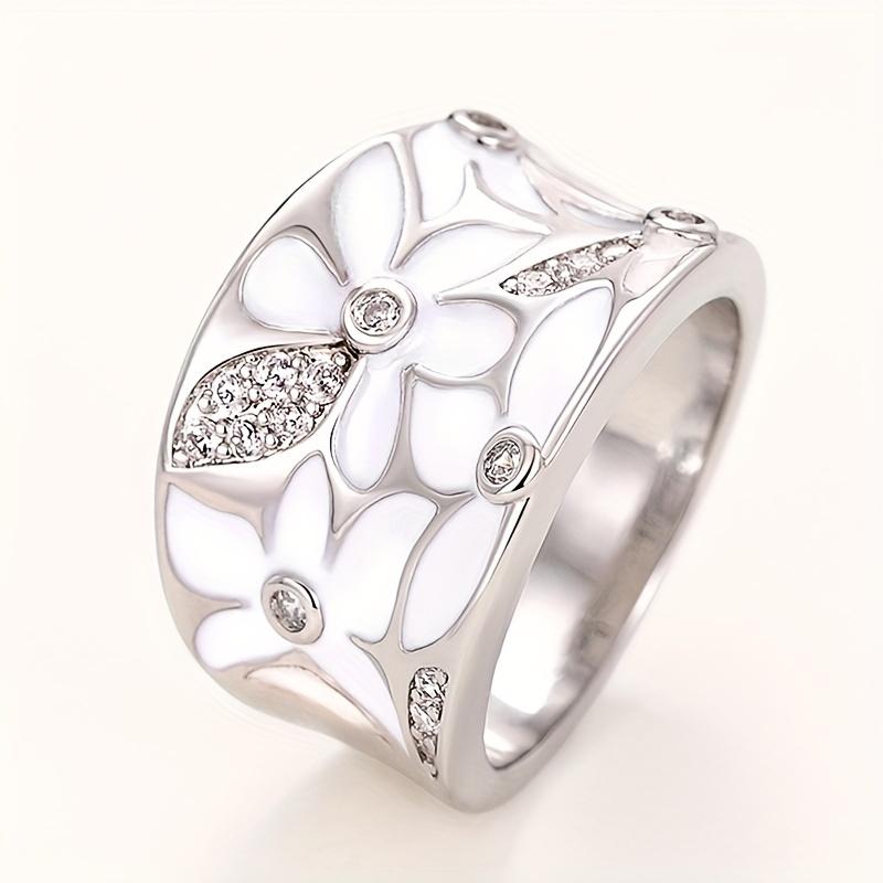 

Chic and Lovely White Flower Wide Ring Bohemian Style Band Daily Fashion Clothing Accessory Ring 6 белый