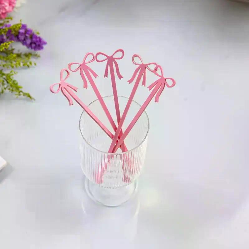 10Pcs Cocktail Stirrers Bow Drink Stirrers Fruit Food Picks Cocktail Stirrers Suitable For Bow Theme Party Birthday Wedding