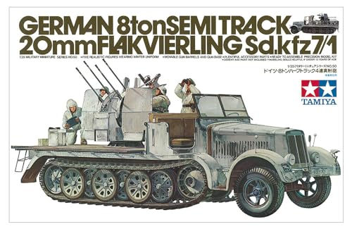 Tamiya 1/35 Military Miniature Series No. 50 German Army 8-Ton Half-Track with Quadruple Anti-Aircraft Guns Plastic Model Kit 35050