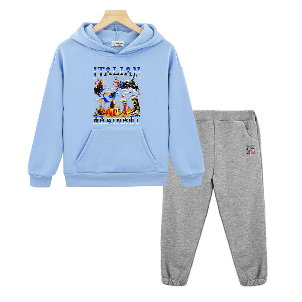 Italian Brainrot kids boutique clothes boys girls Hooded Sets Autumn Anime hoodie Fleece Sweatshirt Jacket 2pcs pullover+Pants
