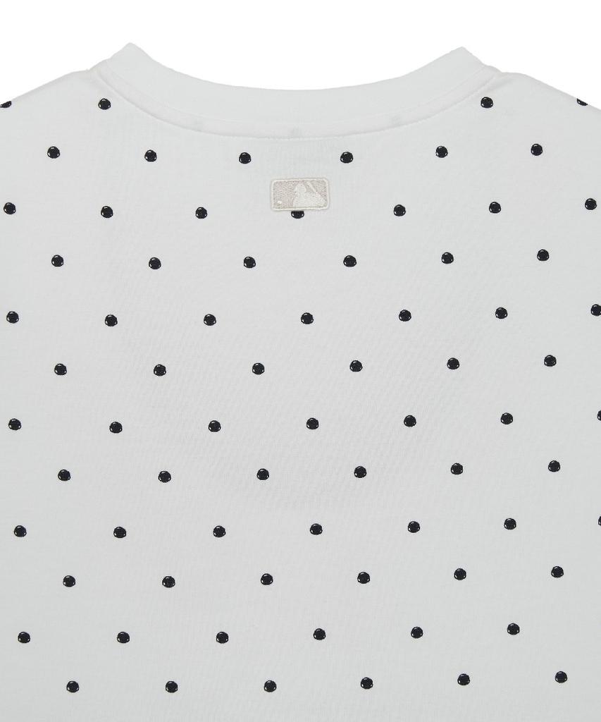 Emelbi Women'S Dot Pattern Lettering Slim Semi-Crop Short Sleeve T-Shirt Ny (White)