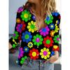 Women's Shirt Flower Print Spring Autumn Blouse Lapel Neck Long Sleeve Shirts Tops Womens Clothing Casual Streetwear Blouses