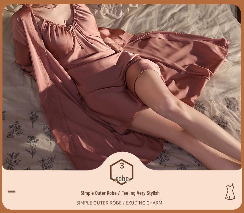 Collezione Seta di Ghiaccio: Abito Pigiama Camicia da Notte Sexy da Donna di Alta Gamma - Camicia da Notte in Seta Primavera/Estate