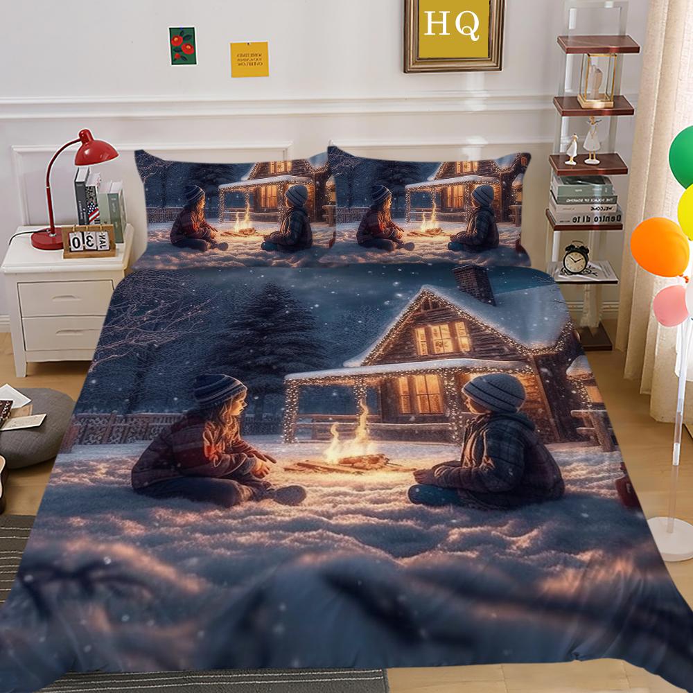 Christmas Printed Bedspreads Twin Size Microfiber Bedding Cover Teens Luxury Design Fashion Duvet Cover Set
