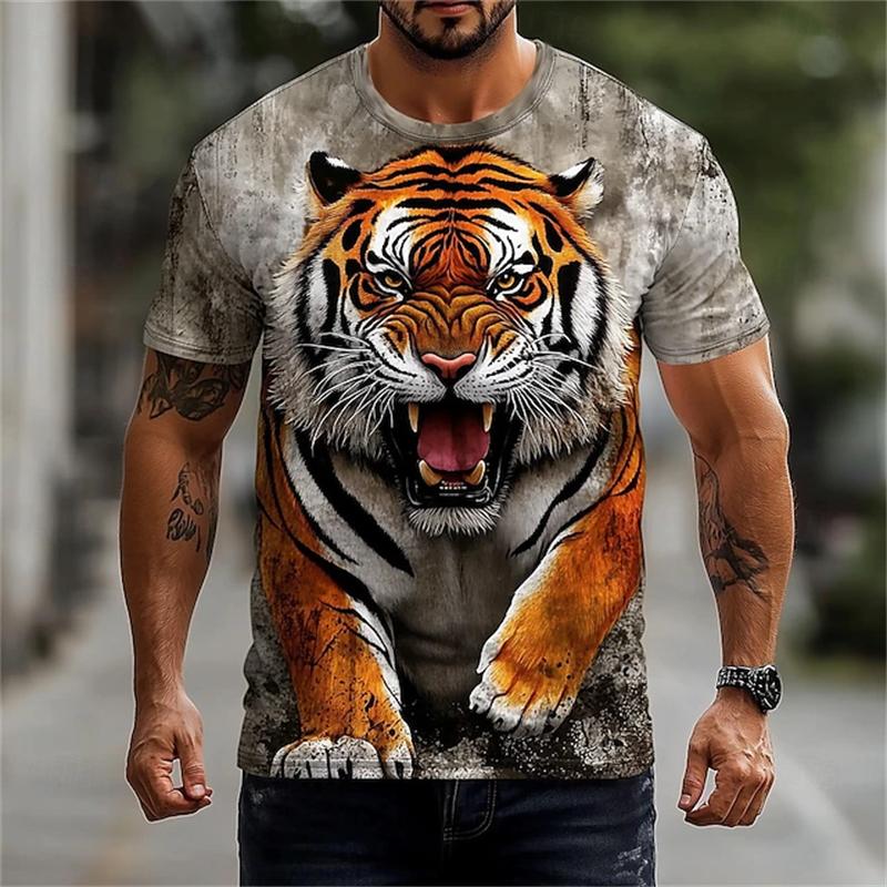New Men's Animal Graphic T-shirt Summer Fun and Fashionable Short-sleeved Top Men's Loose Round-neck T-shirt Parent-child Outfit